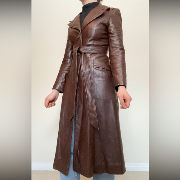 Vintage Neto Full Length Brown Leather Coat - Picture 5 of 7